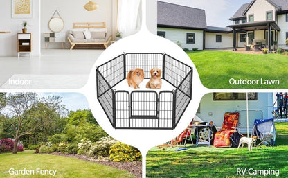 Yaheetech 24" H 6-Panel Extra Wide Dog Playpen W/Door for Indoor Outdoor | Heavy Duty Metal Frame, Secure Latch Gate, Tool-Free Assembly, Portable for Yard RV Camping, Ideal for Small & Medium Pets