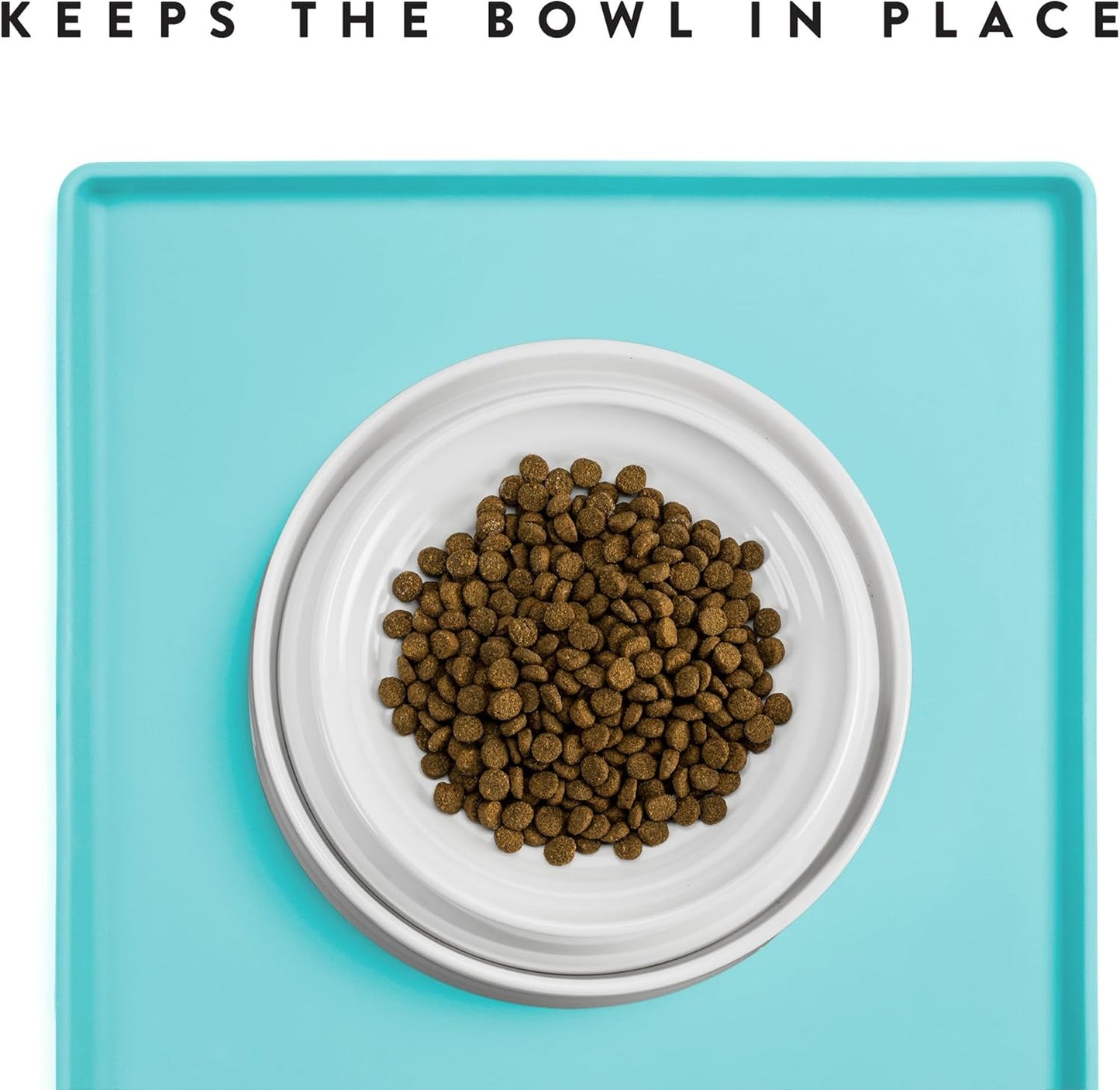 Premium Cat Food Mat, Silicone Feeding Mat for Food and Water Bowls | Extra-High Raised Edge Contains Spills. Waterproof, Non-Slip 100% Food-Grade Silicone Protects Floors/ Small, Aruba