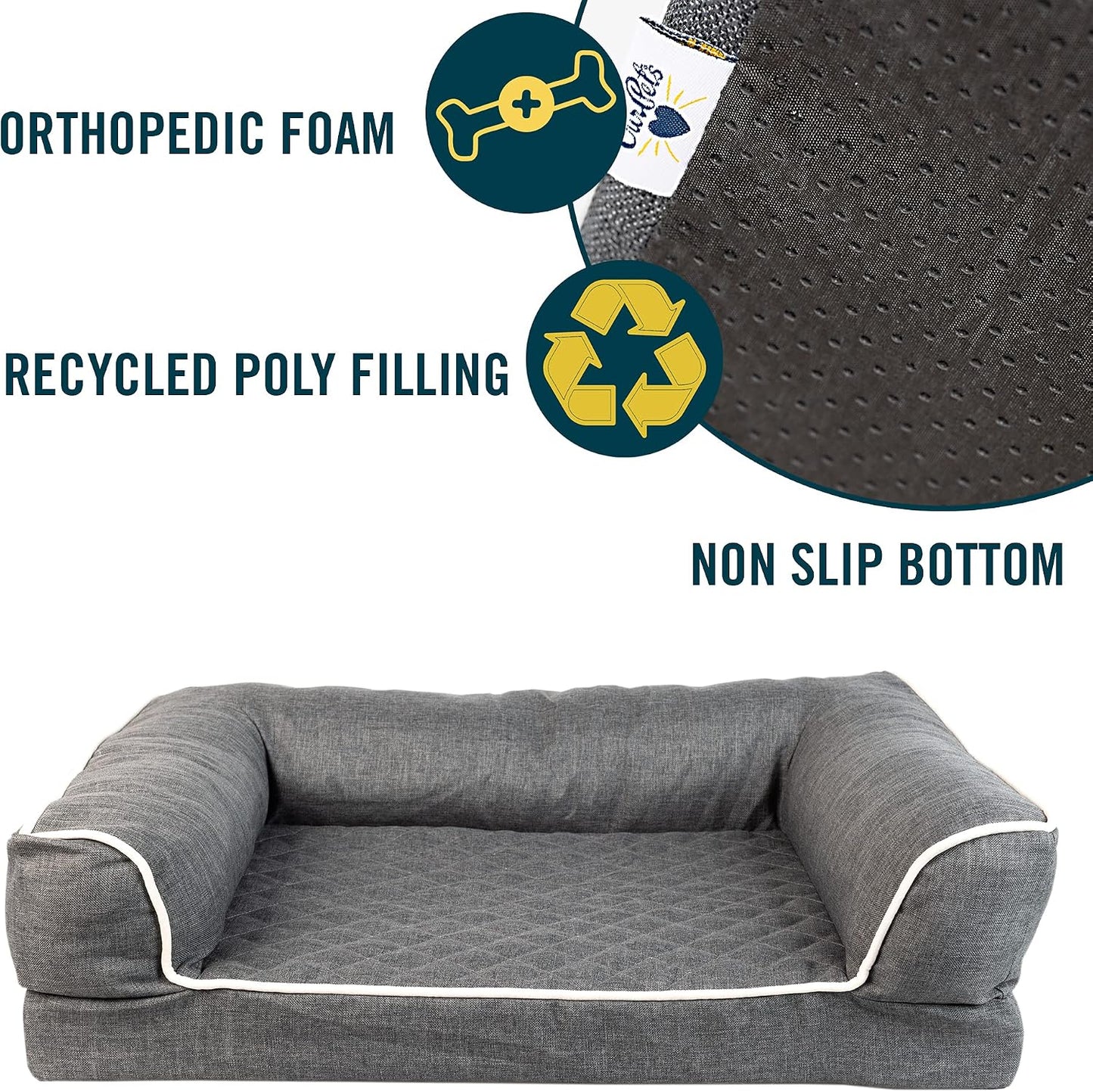 Quilted 3” Memory Foam Dog Couch Dog Beds (Soft & Versatile Washable Dog Bed Cover. Perfect Dog Bed and Calming Dog Bed with Nonslip Bottom) XXL Dog Bed Size Measures 30" X 48".