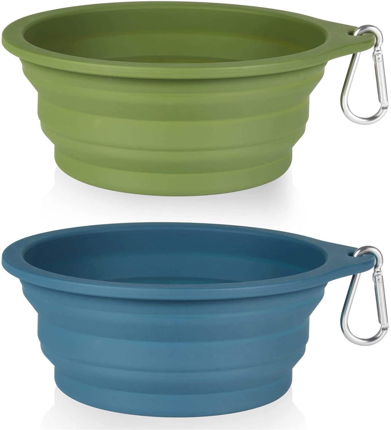 2-Pack Collapsible Dog Bowls with Integrated Molding for Travel, 600ml Capacity (Navy Blue & Dark Green)