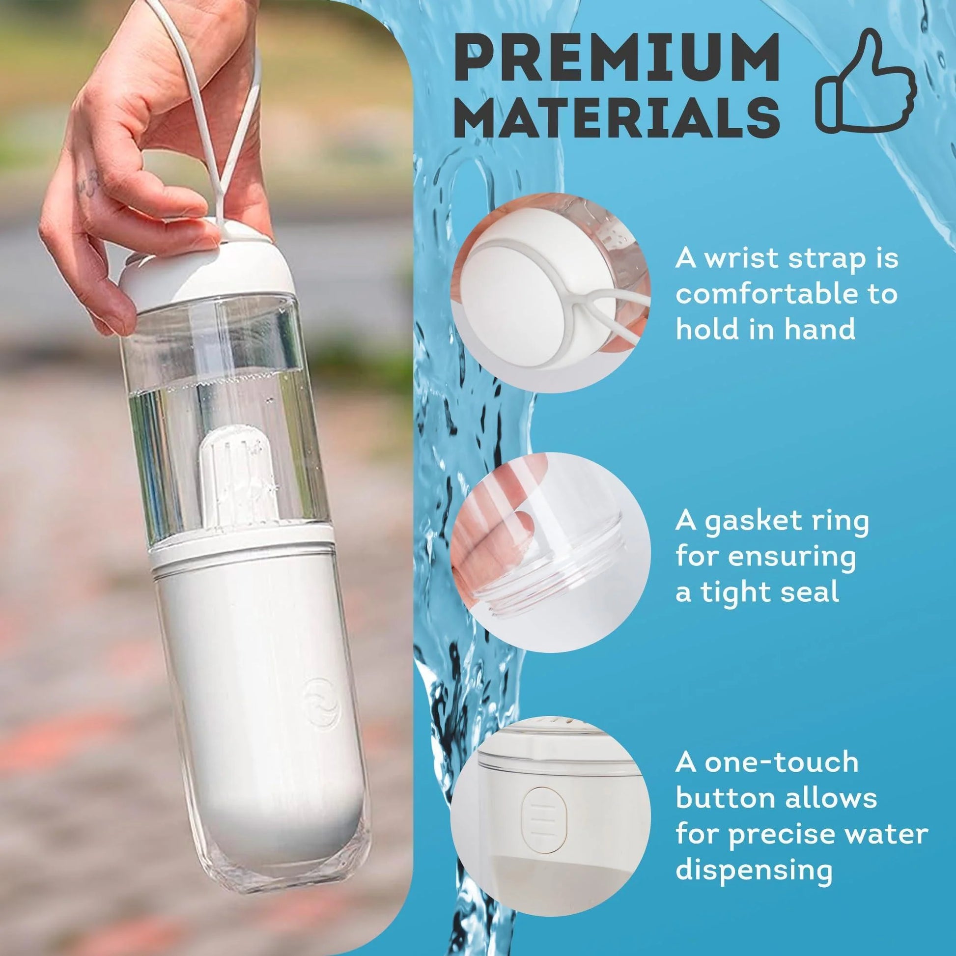 Portable Dog Water Bottle Dispenser 12 Oz Silicone Strap & Filter