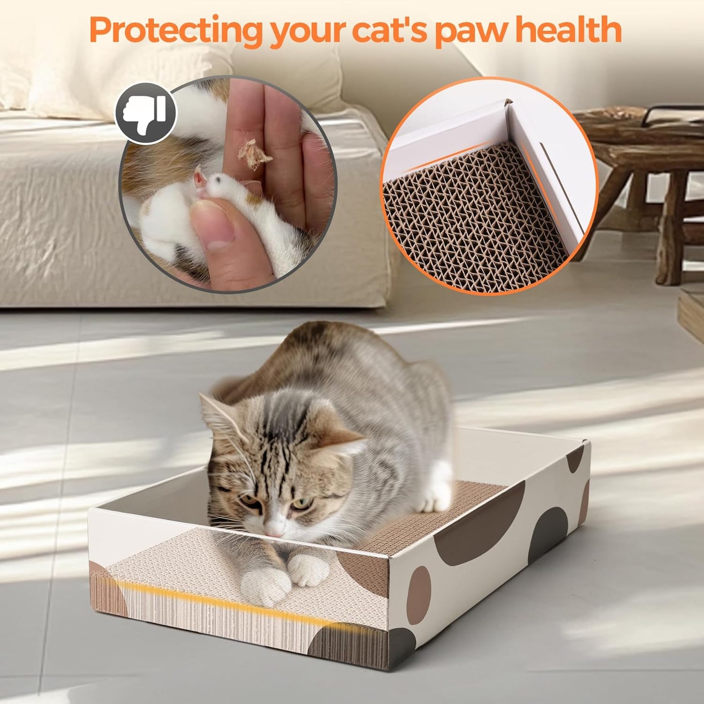 Cat Scratcher Box 17 X 10 In, 3 Reversible Cardboard Pads for Cats | Cat Scratching Bed, Three Scratch Boards, Corrugated Cardboard, Furniture Protection, Indoor Floor Use, Claw Care