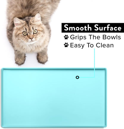 Premium Cat Food Mat, Silicone Feeding Mat for Food and Water Bowls | Extra-High Raised Edge Contains Spills. Waterproof, Non-Slip 100% Food-Grade Silicone Protects Floors/ Small, Aruba