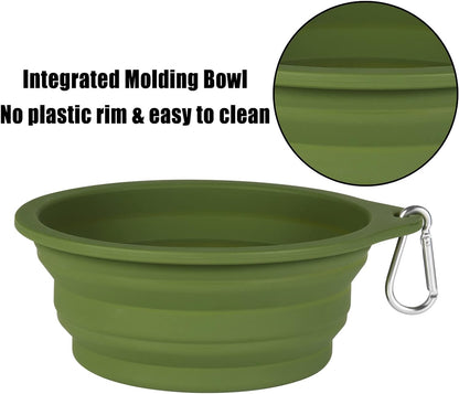 2-Pack Collapsible Dog Bowls with Integrated Molding for Travel, 600ml Capacity (Navy Blue & Dark Green)