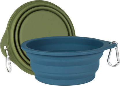 2-Pack Collapsible Dog Bowls with Integrated Molding for Travel, 600ml Capacity (Navy Blue & Dark Green)