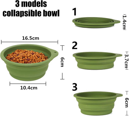 2-Pack Collapsible Dog Bowls with Integrated Molding for Travel, 600ml Capacity (Navy Blue & Dark Green)