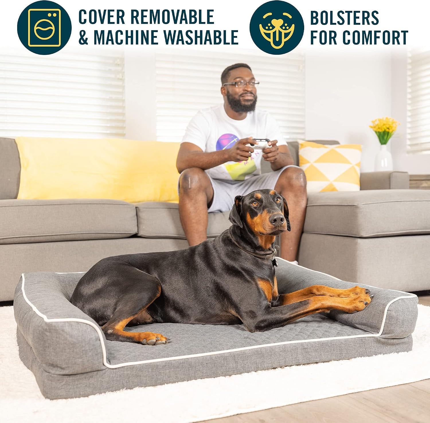 Quilted 3” Memory Foam Dog Couch Dog Beds (Soft & Versatile Washable Dog Bed Cover. Perfect Dog Bed and Calming Dog Bed with Nonslip Bottom) XXL Dog Bed Size Measures 30" X 48".