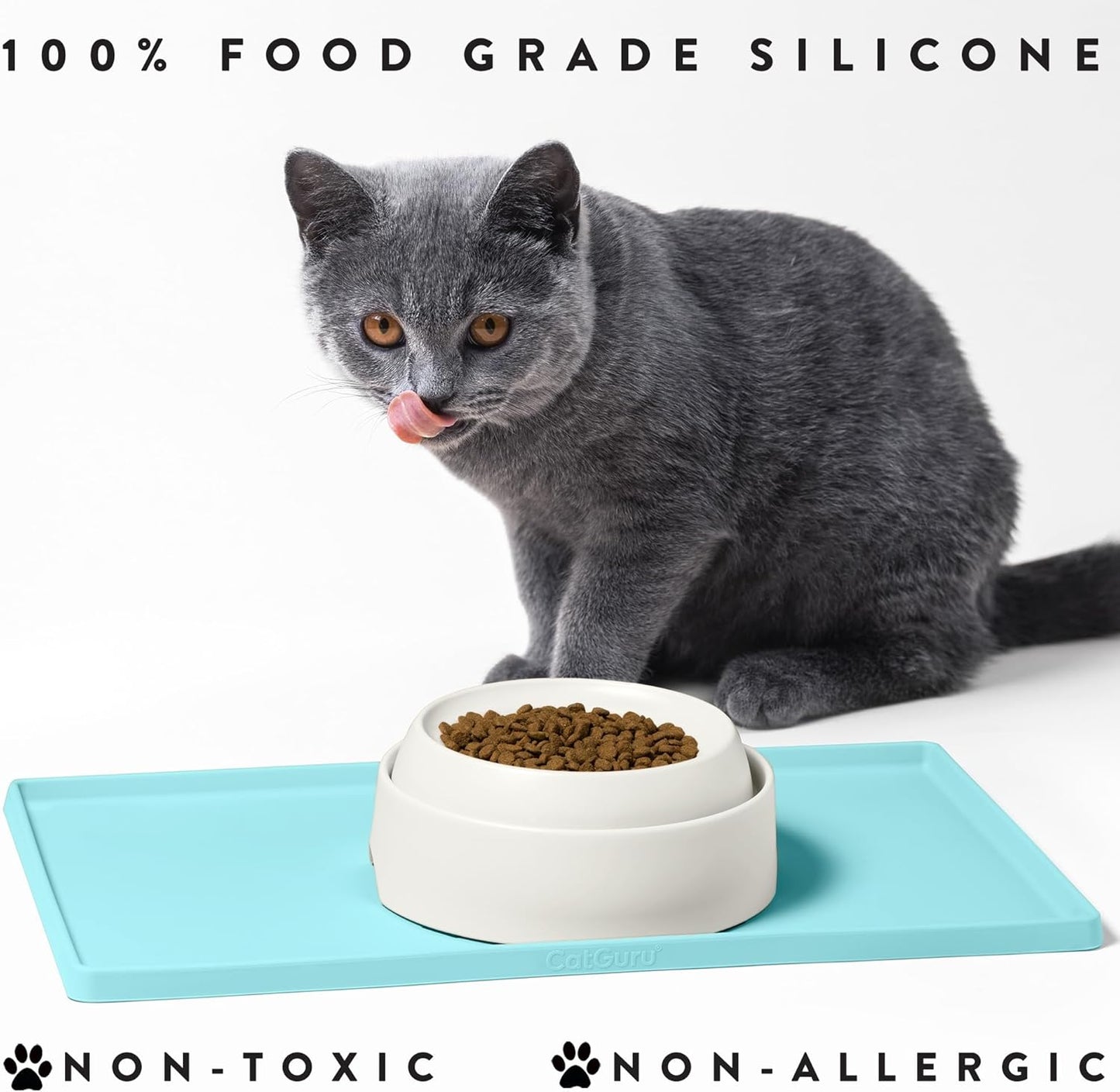 Premium Cat Food Mat, Silicone Feeding Mat for Food and Water Bowls | Extra-High Raised Edge Contains Spills. Waterproof, Non-Slip 100% Food-Grade Silicone Protects Floors/ Small, Aruba