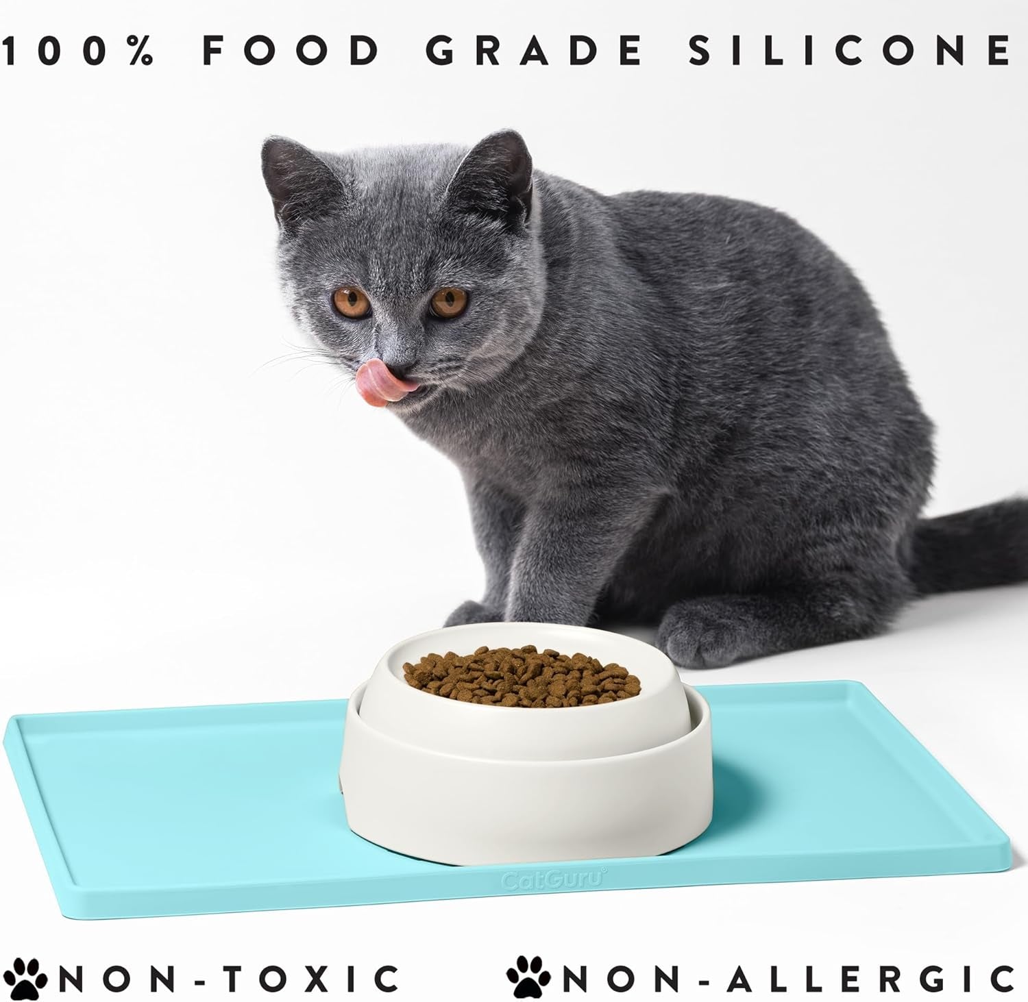 Premium Cat Food Mat, Silicone Feeding Mat for Food and Water Bowls | Extra-High Raised Edge Contains Spills. Waterproof, Non-Slip 100% Food-Grade Silicone Protects Floors/ Small, Aruba