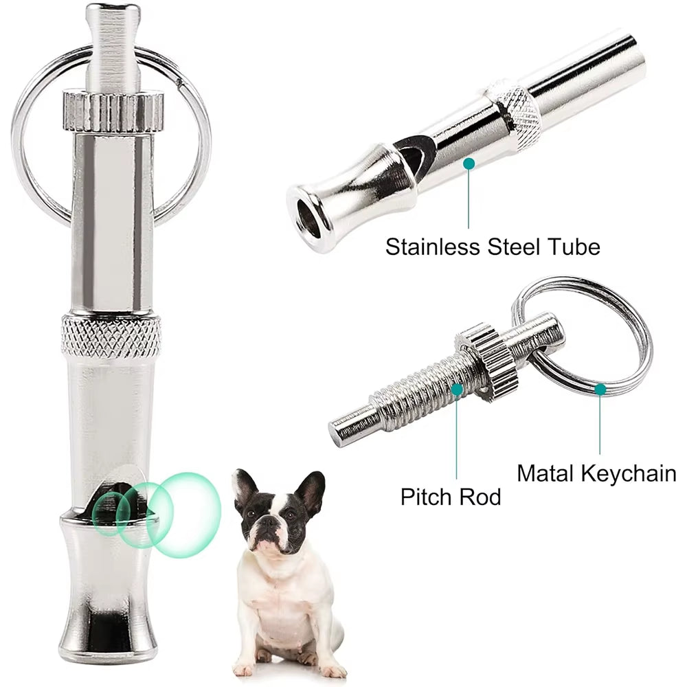 1Pcs Dog Whistle Pet Training Whistle Stainless Steel Silver Portable Adjustable Ultrasonic Cat/Dog Behavior Training Aid Tool