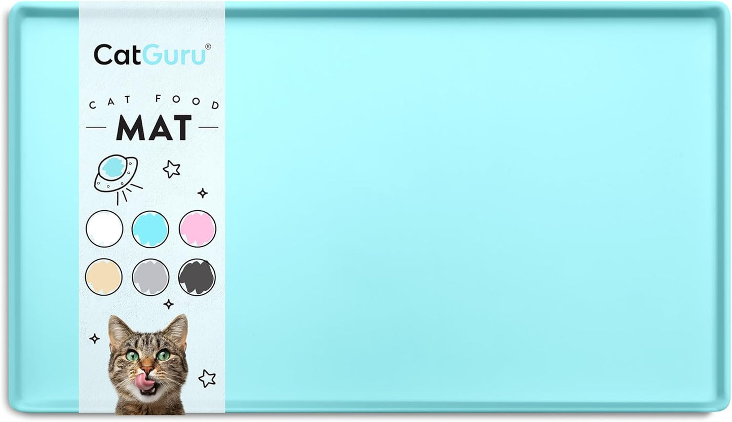 Premium Cat Food Mat, Silicone Feeding Mat for Food and Water Bowls | Extra-High Raised Edge Contains Spills. Waterproof, Non-Slip 100% Food-Grade Silicone Protects Floors/ Small, Aruba