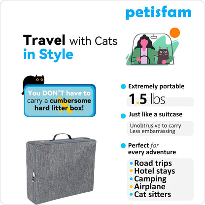 Portable Cat Travel Litter Box with Zipped Lid | Keep Everything Contained, No-Messes, Lightweight, for Car, Air Travel and Hotel Stay