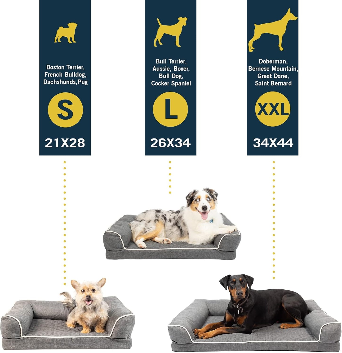 Quilted 3” Memory Foam Dog Couch Dog Beds (Soft & Versatile Washable Dog Bed Cover. Perfect Dog Bed and Calming Dog Bed with Nonslip Bottom) XXL Dog Bed Size Measures 30" X 48".
